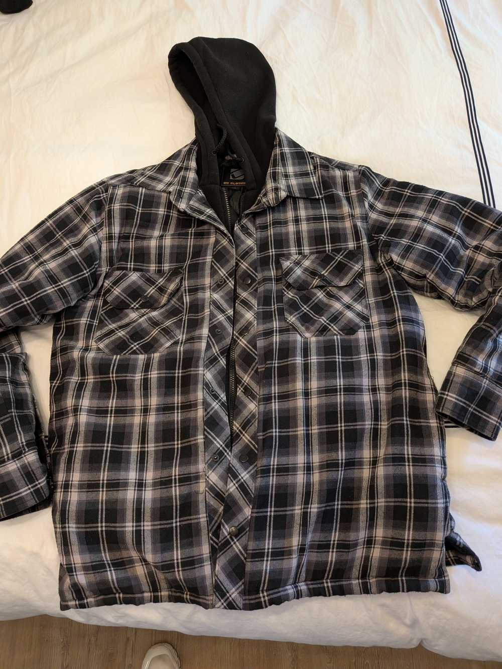 Men's Hooded Black & Gray Plaid Bomber Jacket